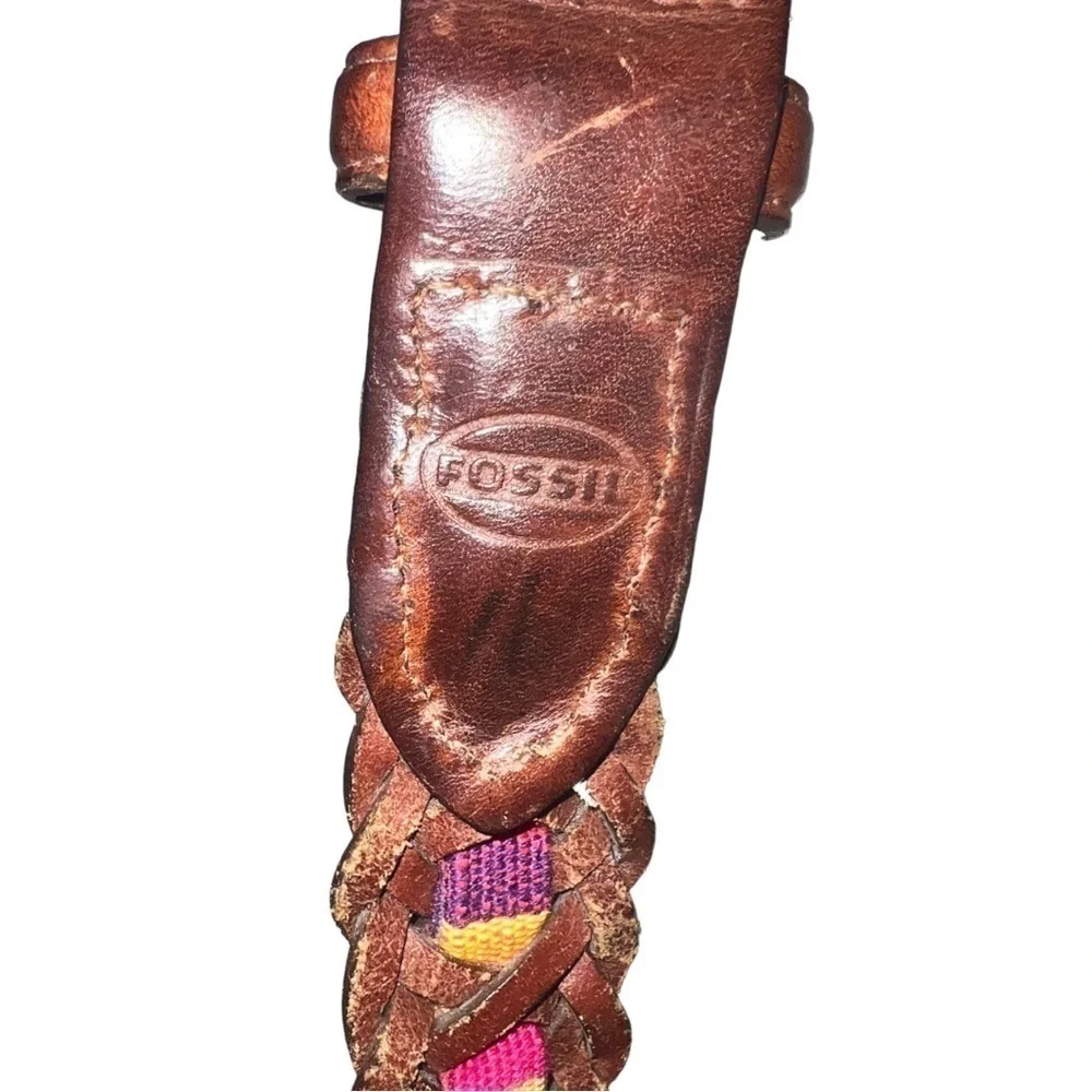Vintage ▶️ Fossil ◀️ Braided Leather Multi Color Textile Belt. Size Medium